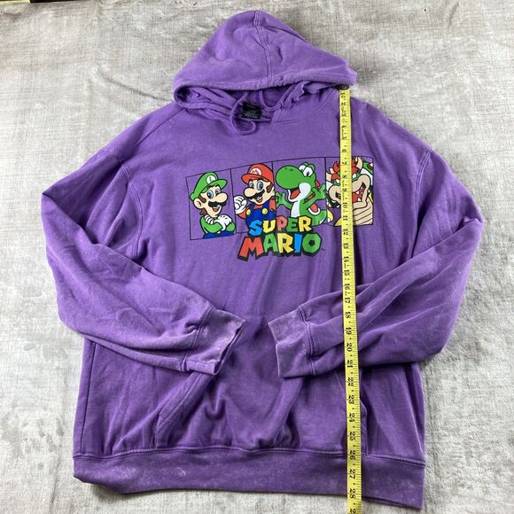 Mad Engine Super Mario Large  Hoodie Purple Mineral Wash Pullover - Picture 4 of 8